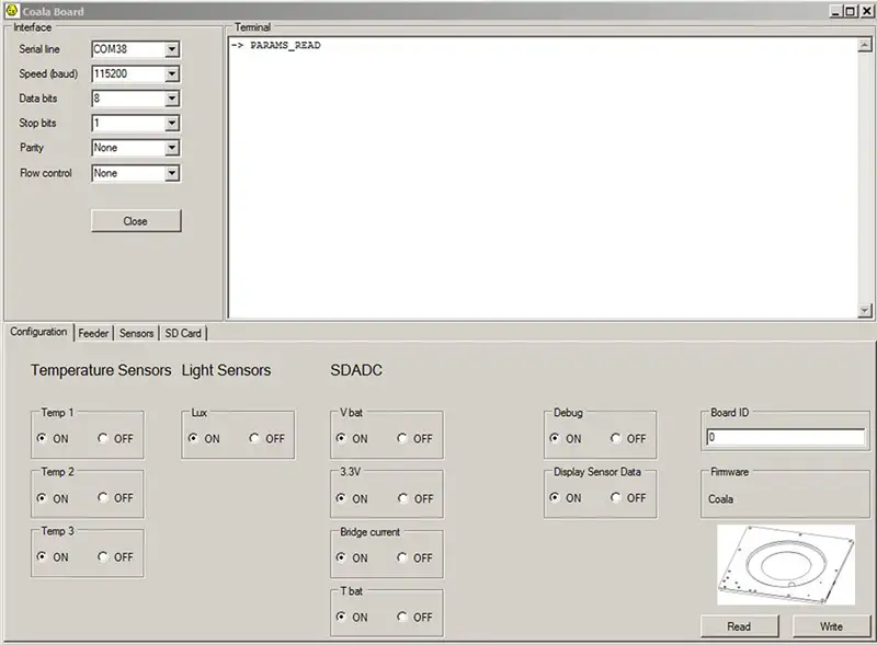 PC SW is used to configure the Coala and to process gathered data